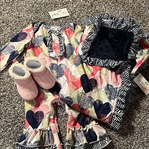 NWT Pete & Lucy Ruffle Romper Coordinating Minky Blanket Gap Cable Knit Booties